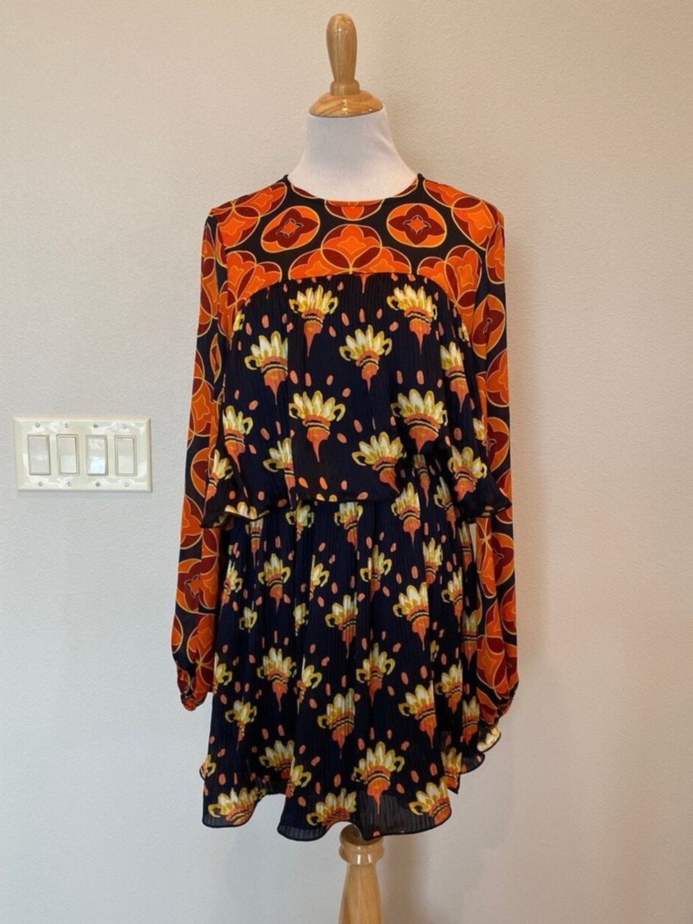 Never Fully Dressed Harriet Mini Dress, Navy, Orange and Yellow Floral Print